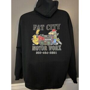 Fat City Motor Worx Hoodie Mens 2XL Black Gildan Zip Up Graphic Sweatshirt